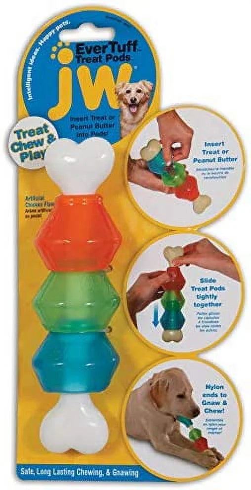 Pet EverTuff Treat Pod Nylon Dog Toy, Small, White Bone with Colored Pods of Orange, Green, Blue
