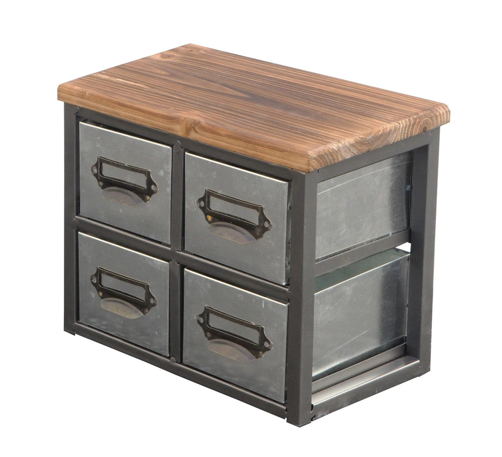 Cheungs 4627 Short Galvanized 4 Drawer Vertical Organizer with Label Scoop Handle - Metal Frame & Wood Top