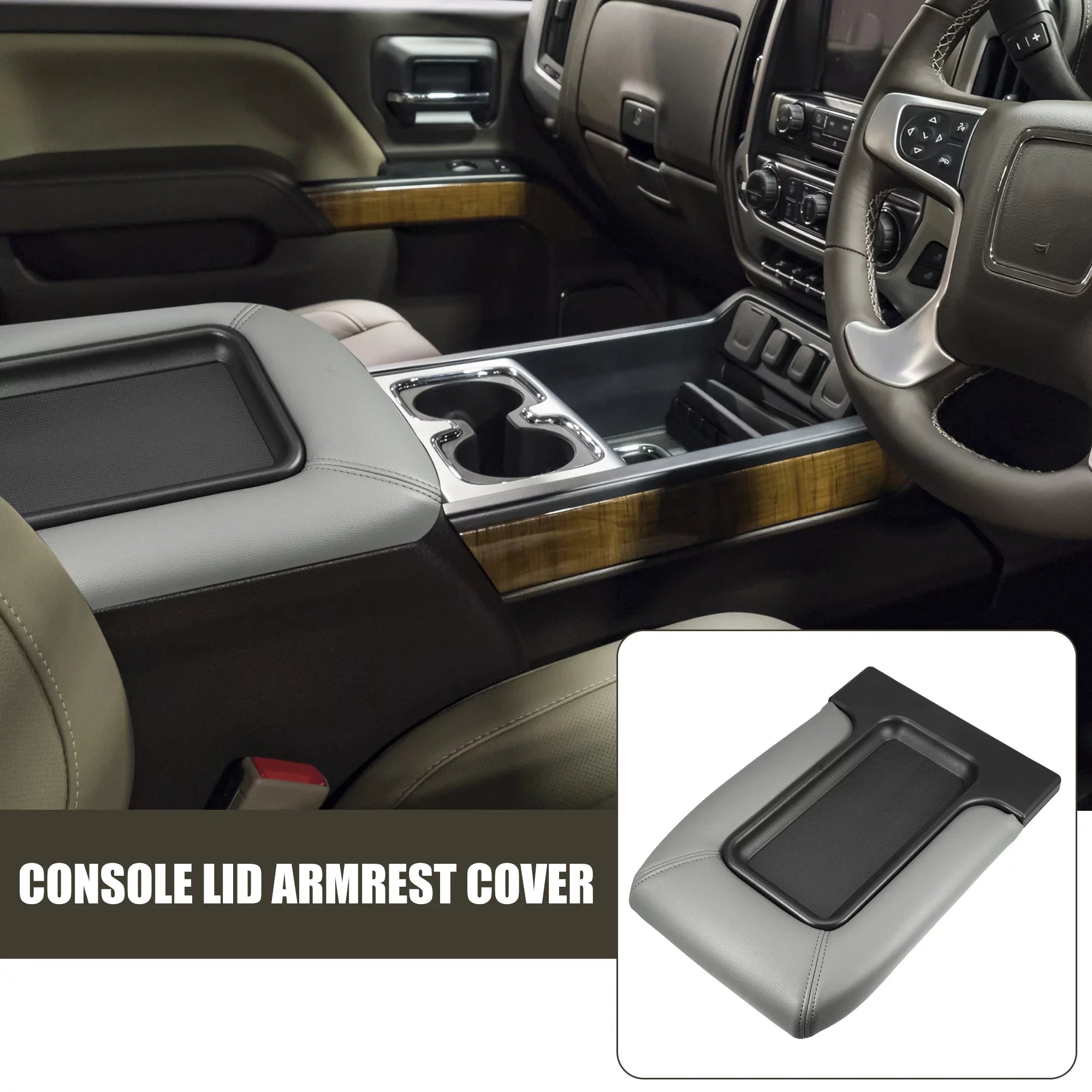 Unique Bargains Center Console Lid Armrest Seat Box Cover Protector for Cadillac Escalade 2003-2004 Faux Leather Gray
