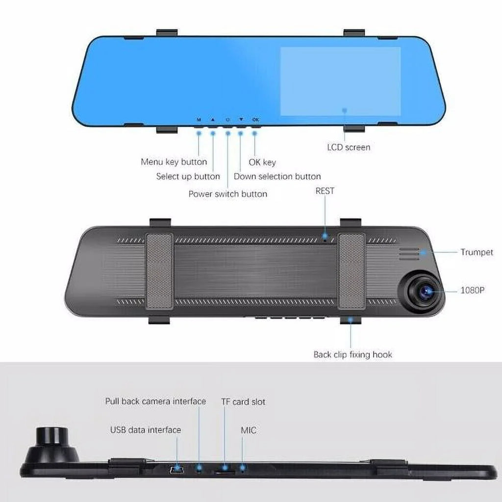 1080P Rearview Mirror Car  Dual Dash Cam Camera Front Rear  Video Recorder