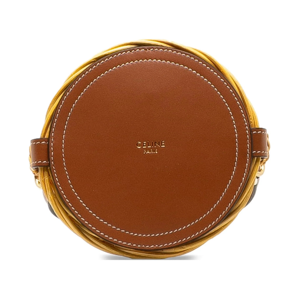 Pre-Owned Authenticated Celine Micro Wicker Bucket Bag Rattan Natural Material Brown DrawstringBag Unisex (Good)