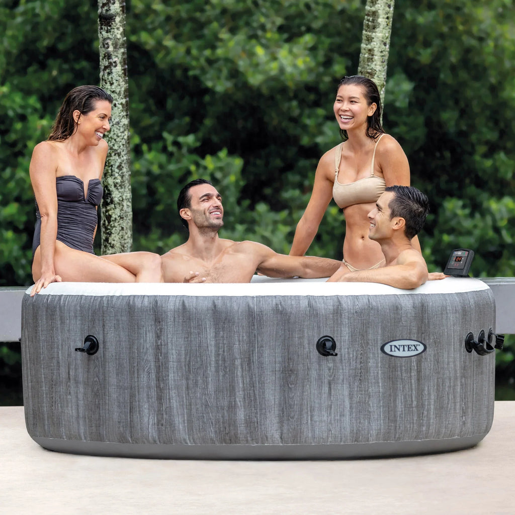 Intex PureSpa Greywood Inflatable Hot Tub Bubble Jet Spa w/ Tray Accessory