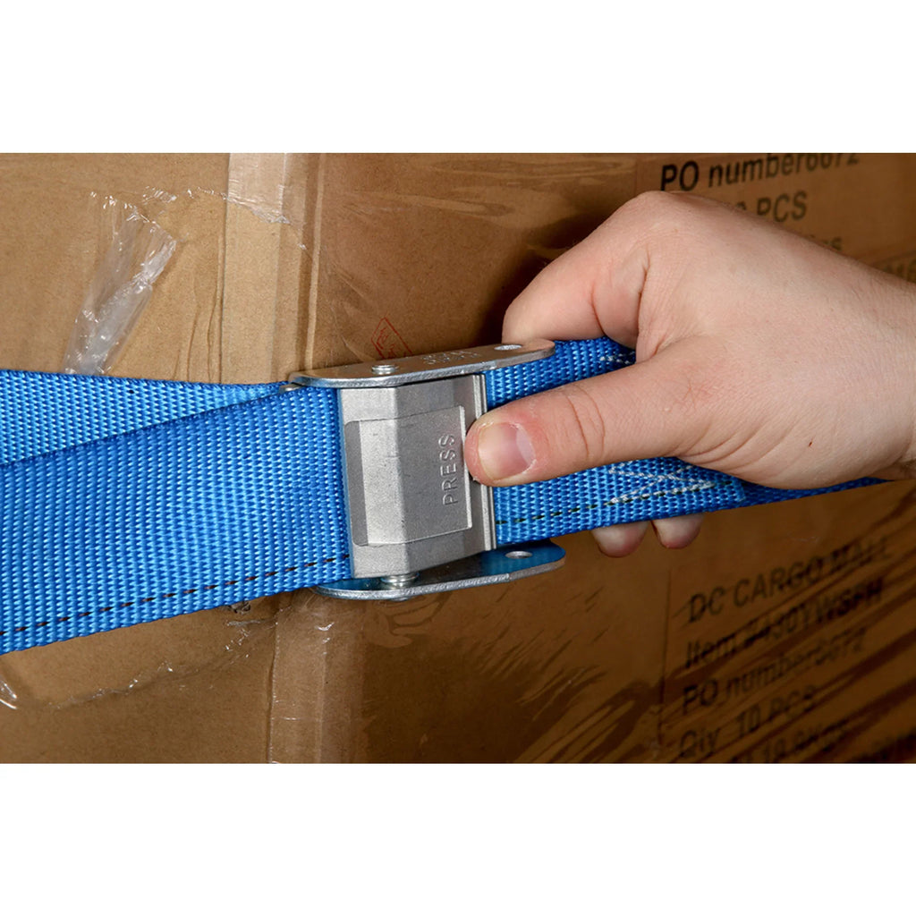 " 2"" x 20'  Track Cam Straps, Durable Cam Buckle Strap Cargo TieDowns, Heavy Duty Blue Polyester Tie-Downs, ETrack Spring Fittings, Tie Down Motorcycles, Trailer Loads, by  Cargo Mall"