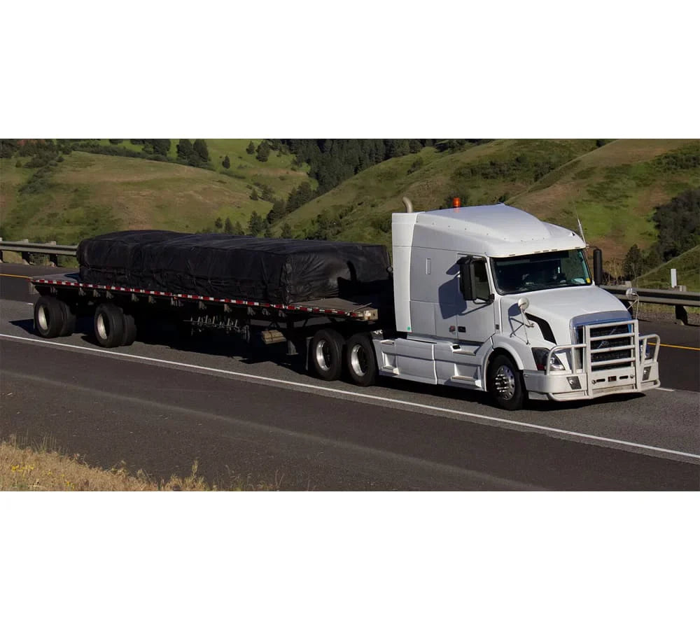 24' x 18' Black Steel Tarp for Heavy Duty Truck Cargo - 14 Oz Vinly Lightweight Flatbed Tarps with 8' Drop - Waterproof Tarp for Trailers to Protect Cargo from Wind, Rain, Snow and Sun