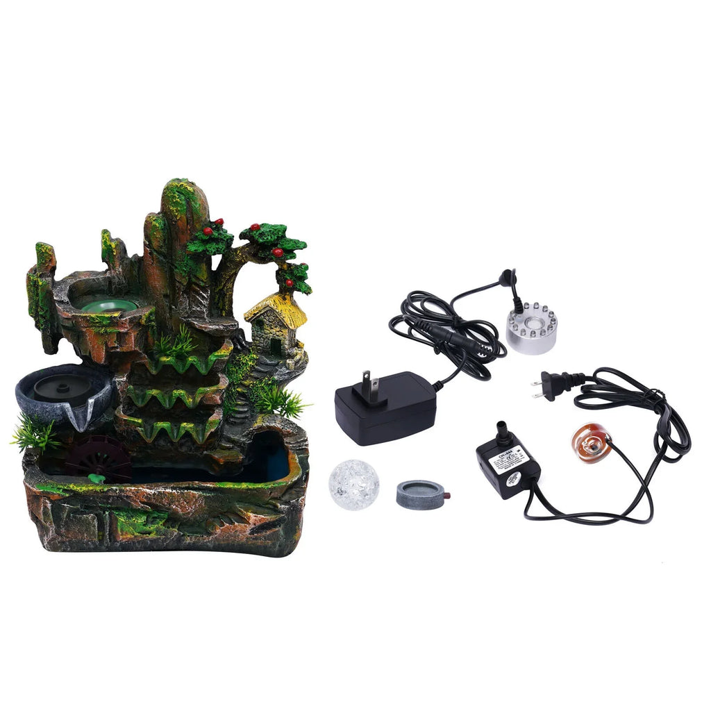 ZhdnBhnos Indoor Tabletop Fountain With Atomizer & Led Light Rockery Waterfall Home Office Fengshui Decoration