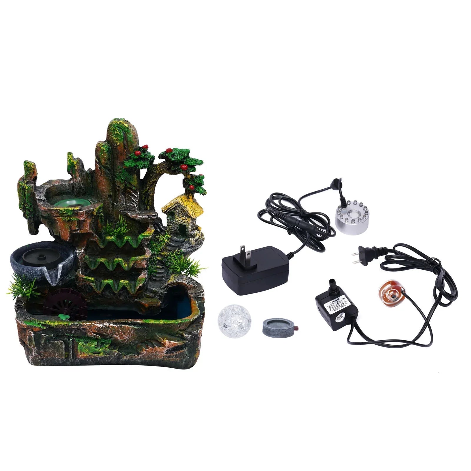 ZhdnBhnos Indoor Tabletop Fountain With Atomizer & Led Light Rockery Waterfall Home Office Fengshui Decoration