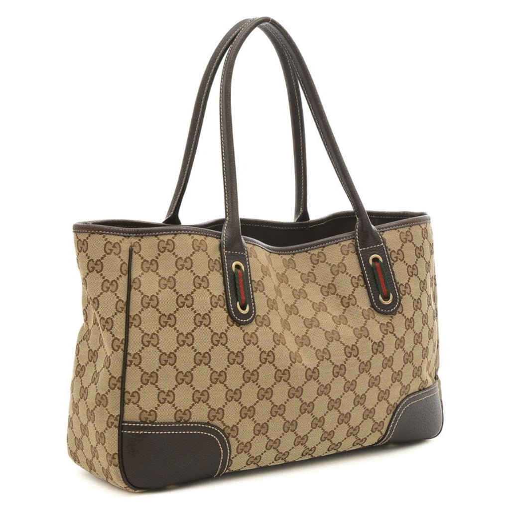 Pre-Owned Gucci  Pattern Princess Ribbon Tote Bag Canvas Leather Beige Brown 163805 (Good)