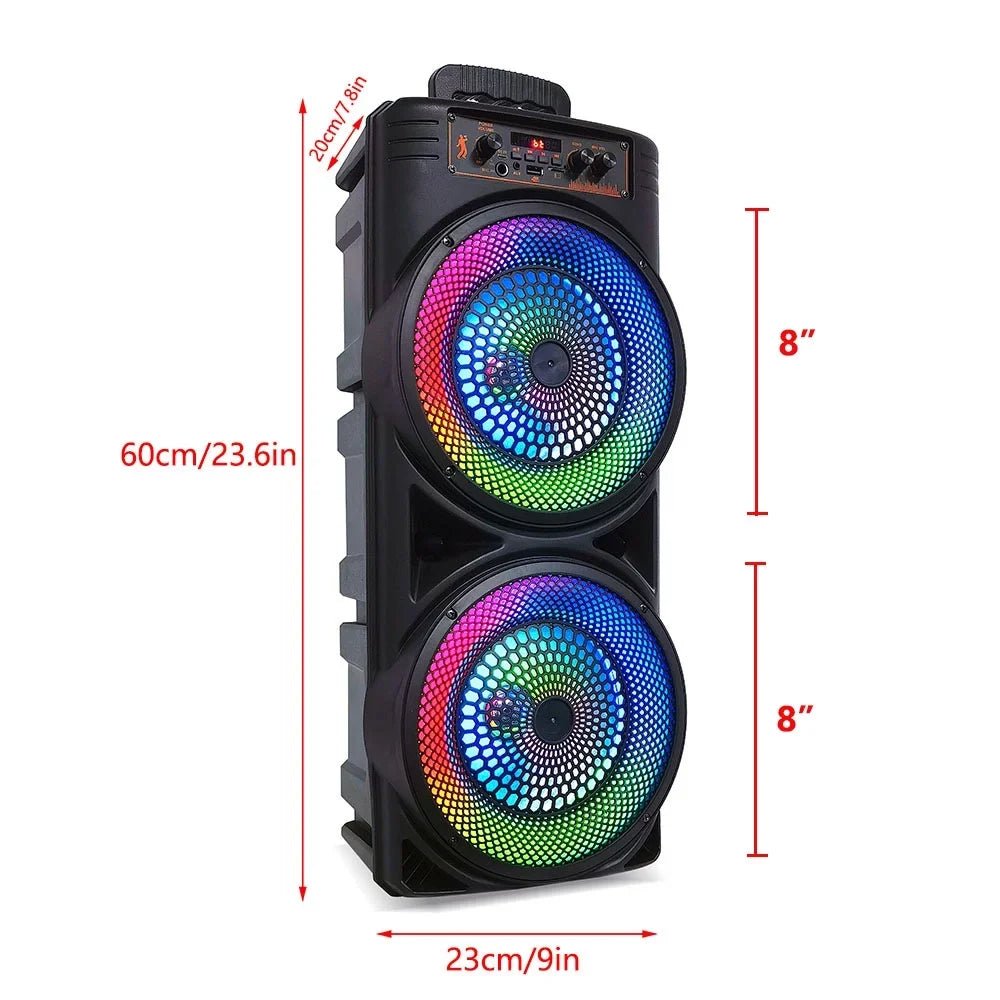 Dual 8-inch Portable Party Bluetooth Speaker 6000W Subwoofer Heavy Bass Loud Sound System Party Speaker & Mic -///