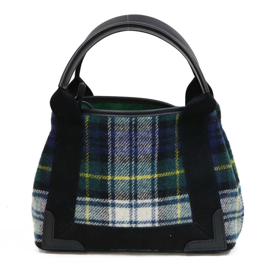 Pre-Owned Balenciaga Handbag Navy Cabas Plaid Small Green Women's Men's (Fair)