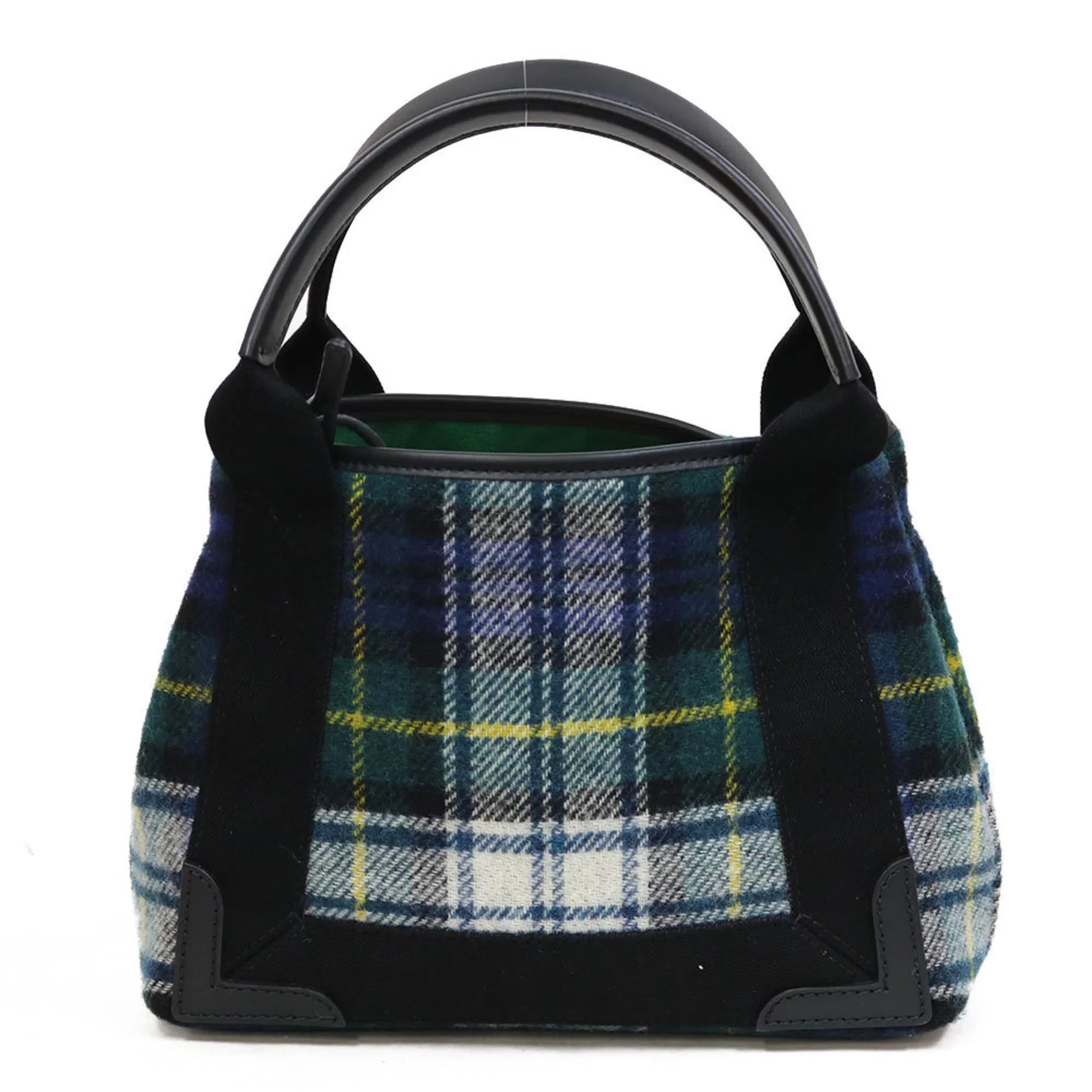 Pre-Owned Balenciaga Handbag Navy Cabas Plaid Small Green Women's Men's (Fair)
