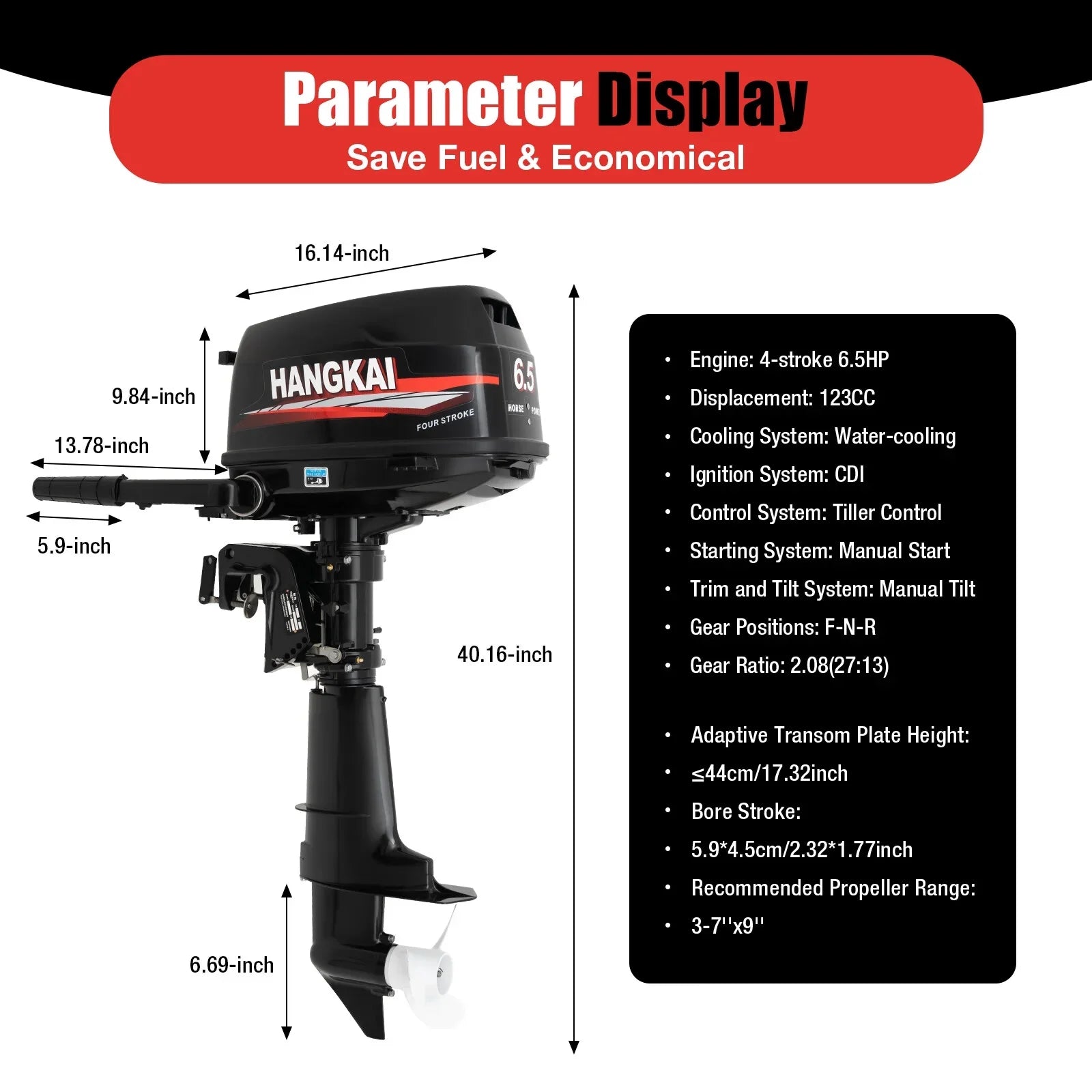 Outboard Motor 6.5HP 4 Stroke Boat Engine Fishing Boat Kayak Engine Water Cooling 123CC