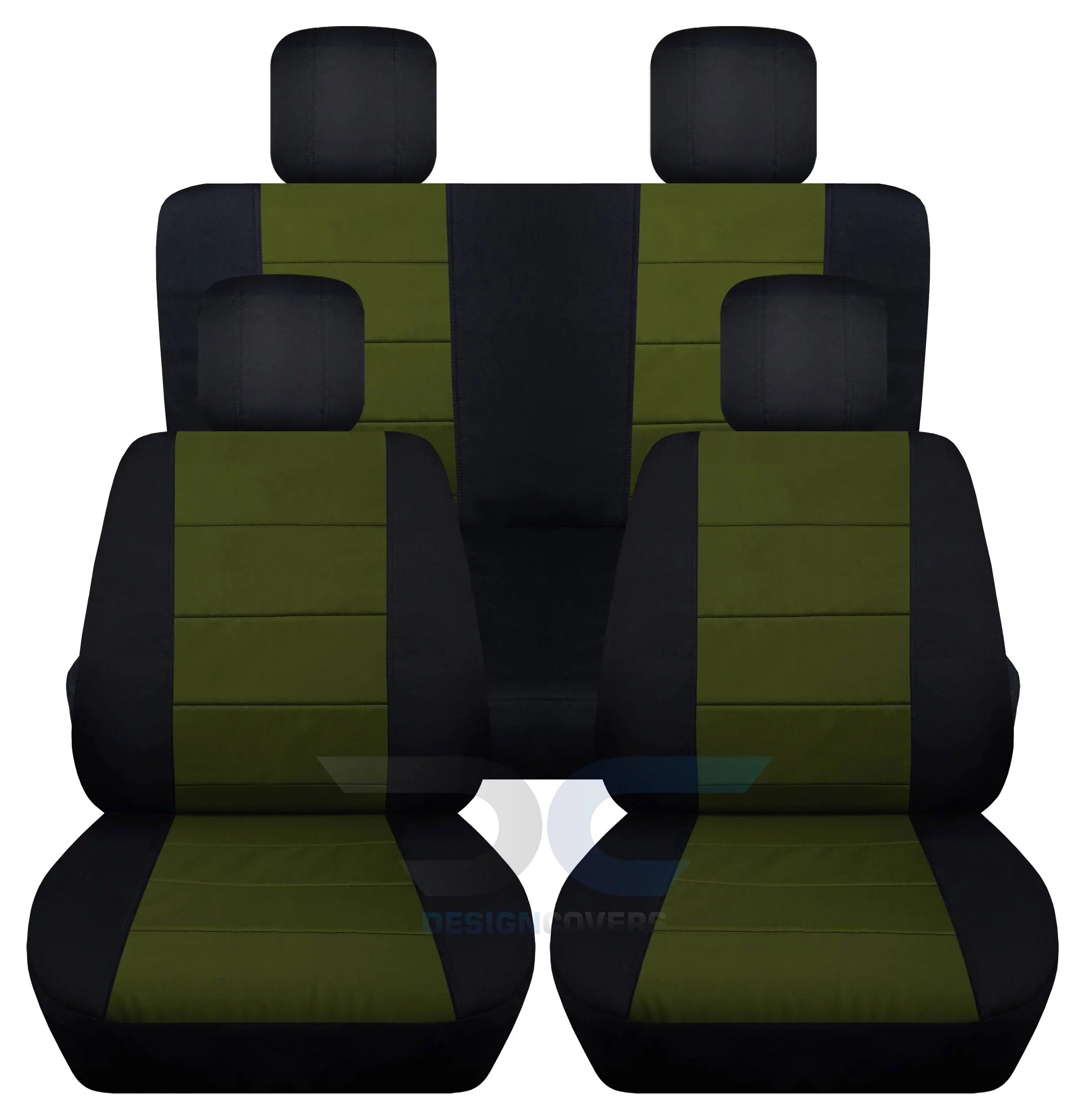 '-Designprotectives Fits 2007-2010 Jeep Wrangler  2-Door Cotton Seat Covers:Black and Hunter Green - Front & Rear Solid Bench