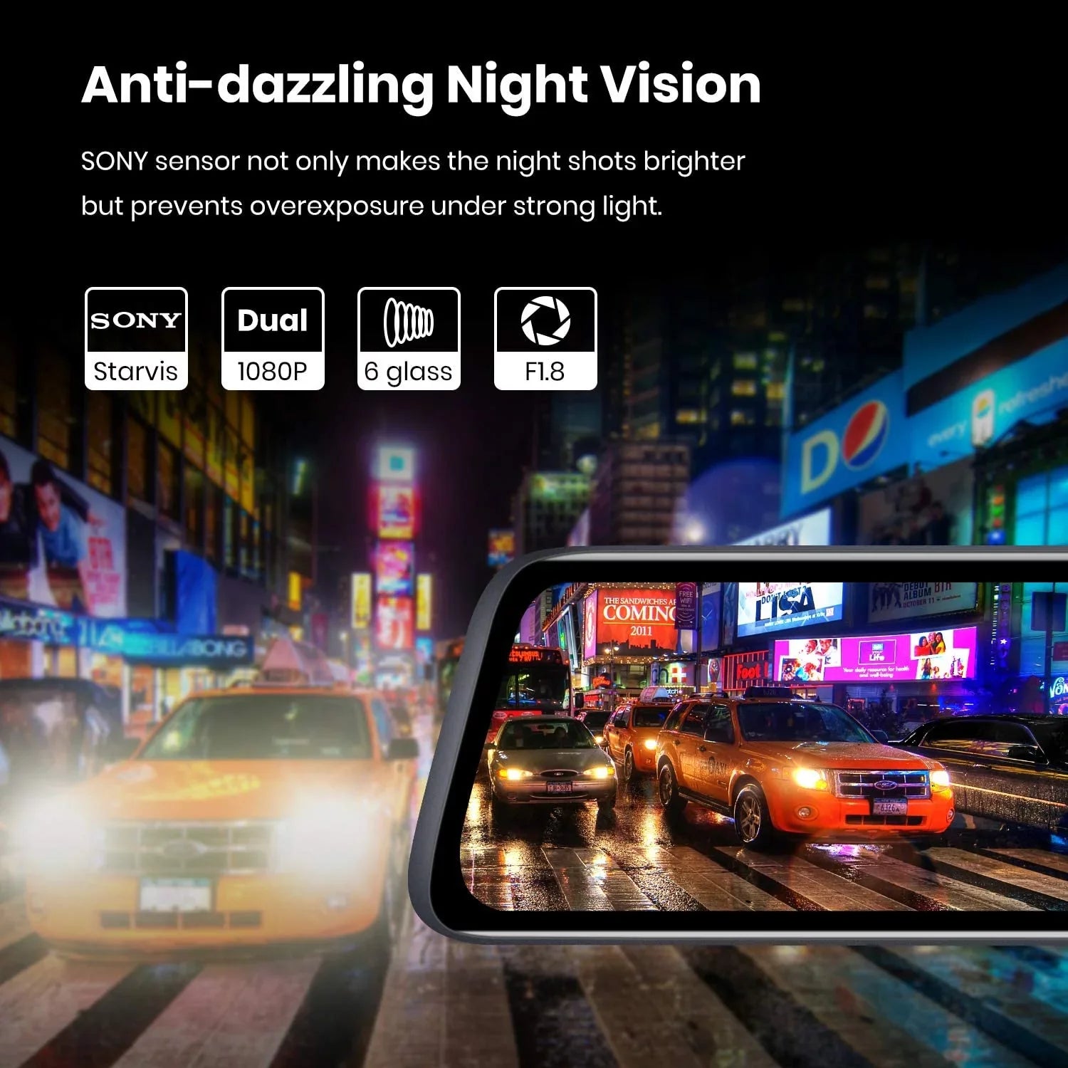 '- Mirror Dash Cam Front and Rear View Mirror Dual Camera 9.35'' Full Touch Screen 1080P Super Night Vision Car Backup Camera for Driving Safety
