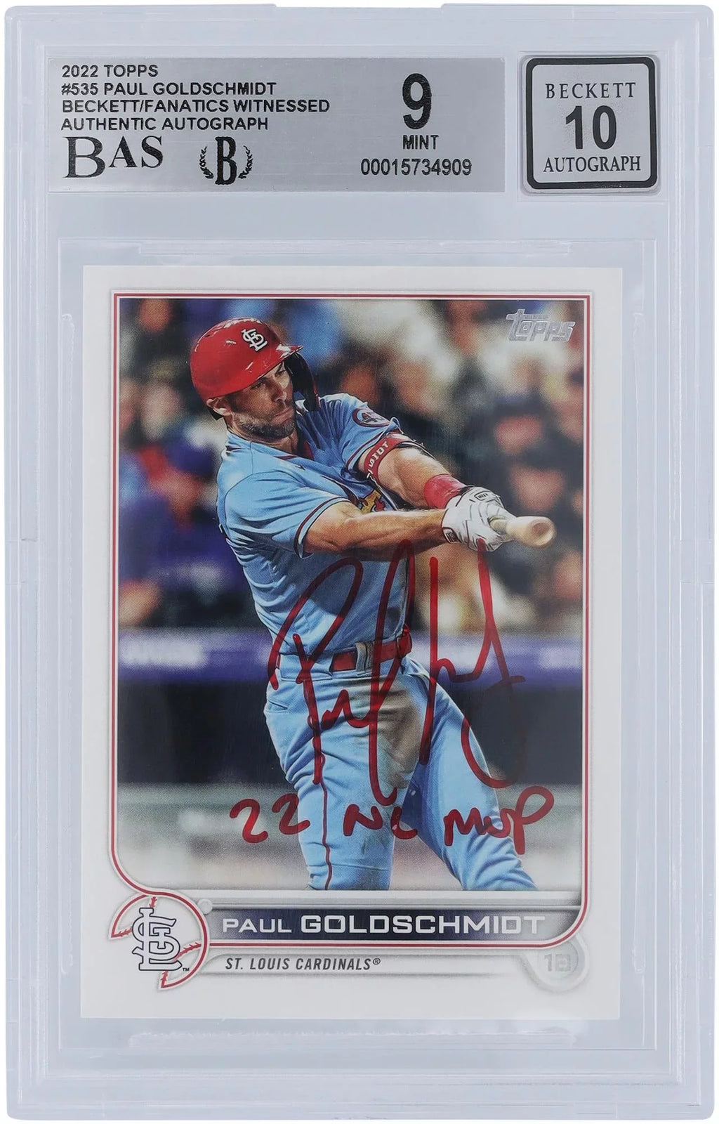 Paul Goldschmidt St. Louis Cardinals Autographed 2022 Topps Series 2 #535 Beckett Fanatics Witnessed Authenticated 9/10 Card with "22  " Inscription - Fanatics Authentic Certified