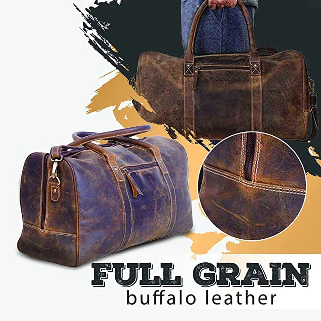 Fashion Co. 20" Men's Vintage Distressed Buffalo Leather Duffle Bag | Spacious & Stylish | Adjustable Shoulder Strap