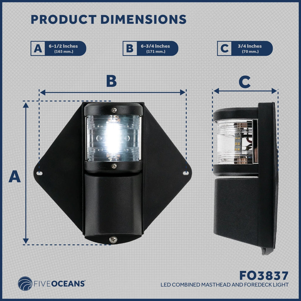 Five Oceans Combination Masthead and Deck Light,  Masthead Deck Spreader Light, 12V, Vertical Mount for Sailvessel -