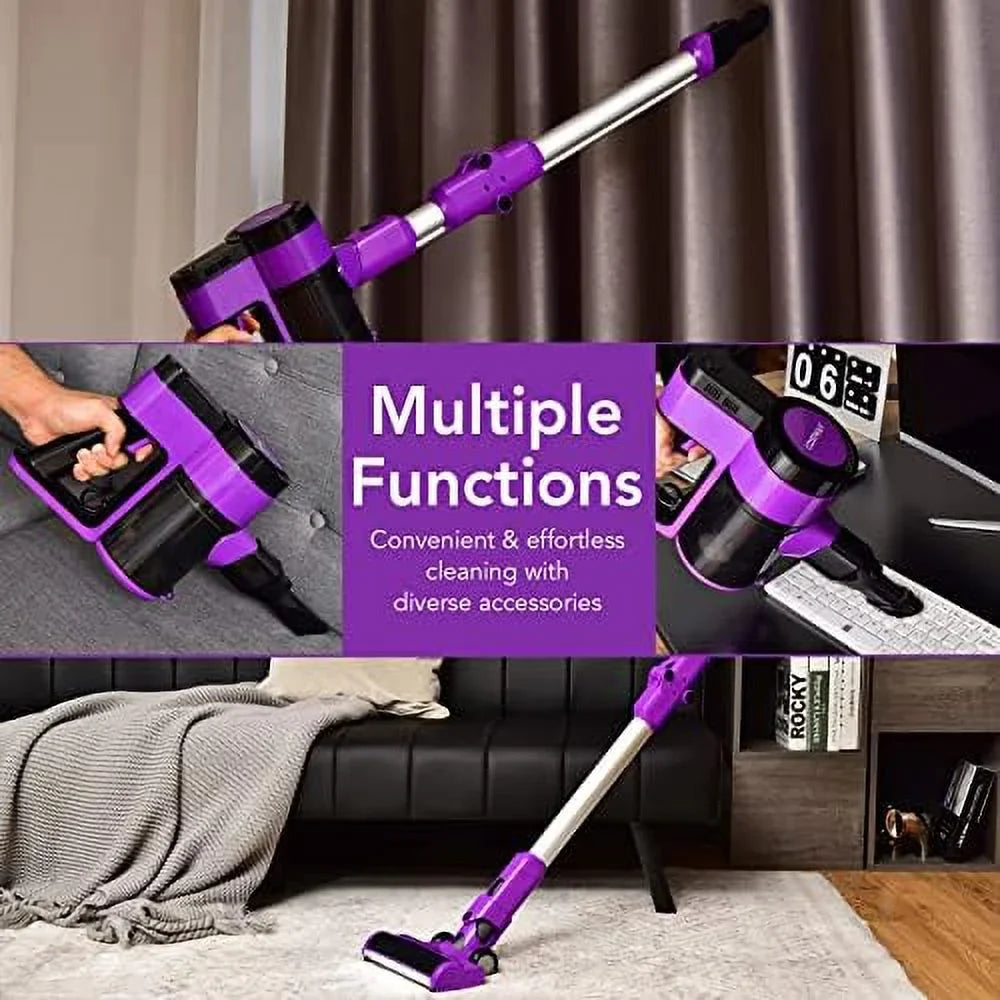 Cordless Vacuum Cleaner, 3-In-1 Handheld Stick Vacuum With 45-Minute Runtime & 2000Mah Rechargeable Battery, Wall-Mounted Lightweight Vacuum For Car, Pet Hair, Hard Floor & Carpet (Purple)