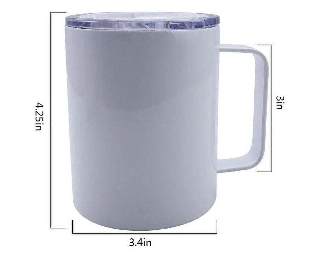 25 Pack Sublimation Blank Stainless Steel Coffee Mugs 12oz White Double Wall Tumbler Cup with Handle and Sliding Lid for Press Machine Heat Transfer Print