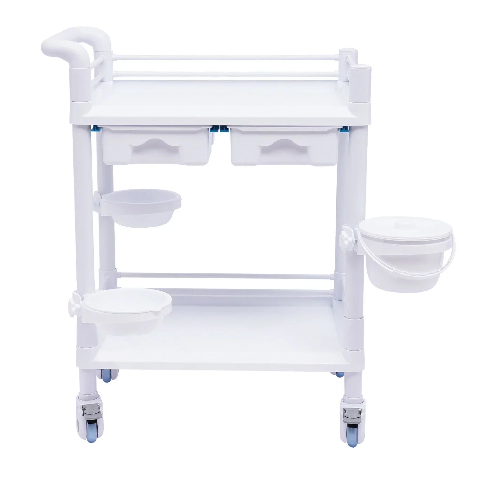 Miumaeov Medical Trolley 2 Tier Spacious Beauty Salon Rolling Trolley with Dirt Buckets Drawers 360°Rotate Wheels Heavy Duty Medical Utility Cart for Hospital Dental Clinic
