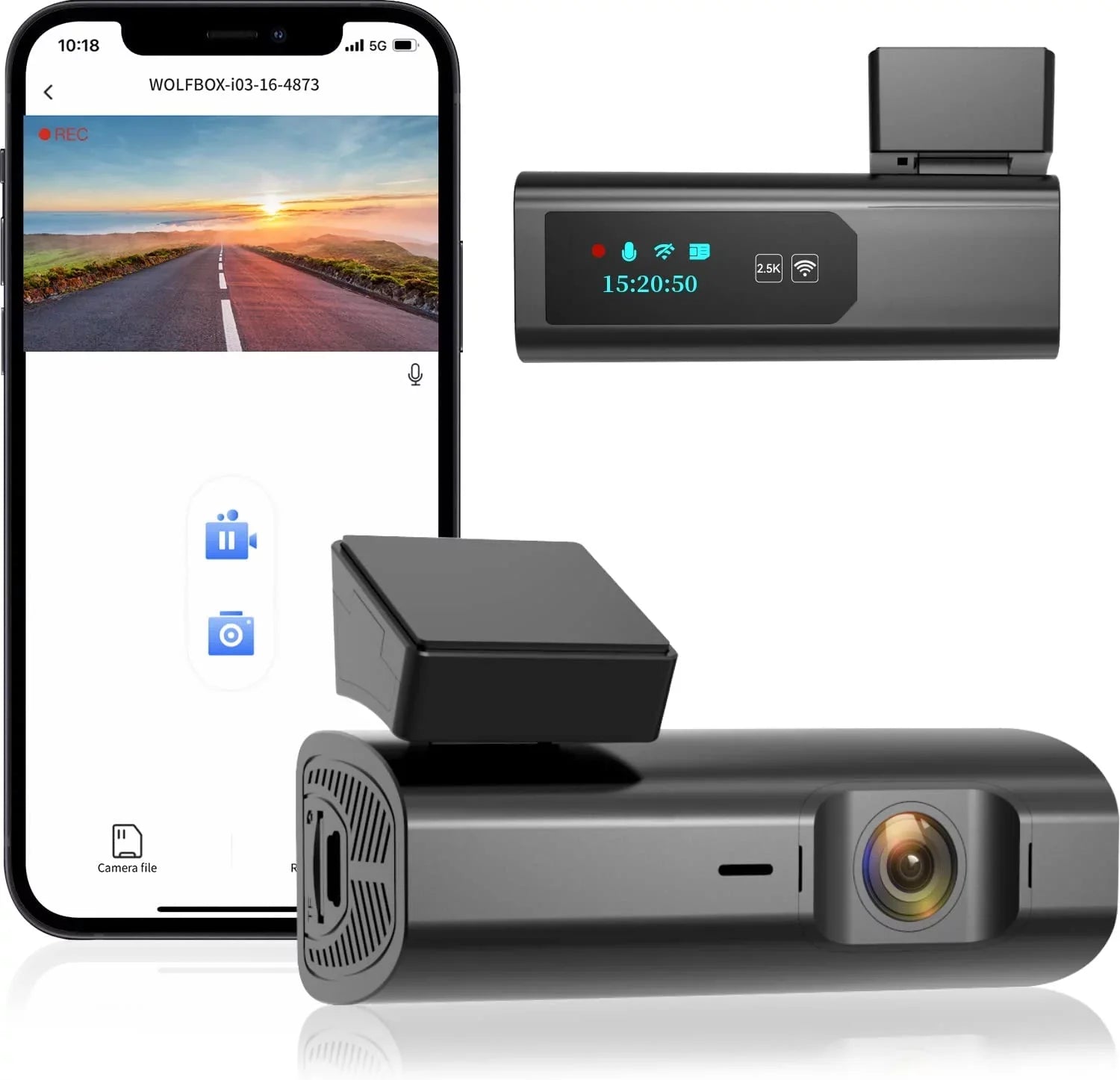 2.5K Full  Dash Cam, Dash Camera with WiFi, Loop Recording,  Control, Night Vision, -Sensor, 24 Hours Parking Monitor, Support 64GB Max