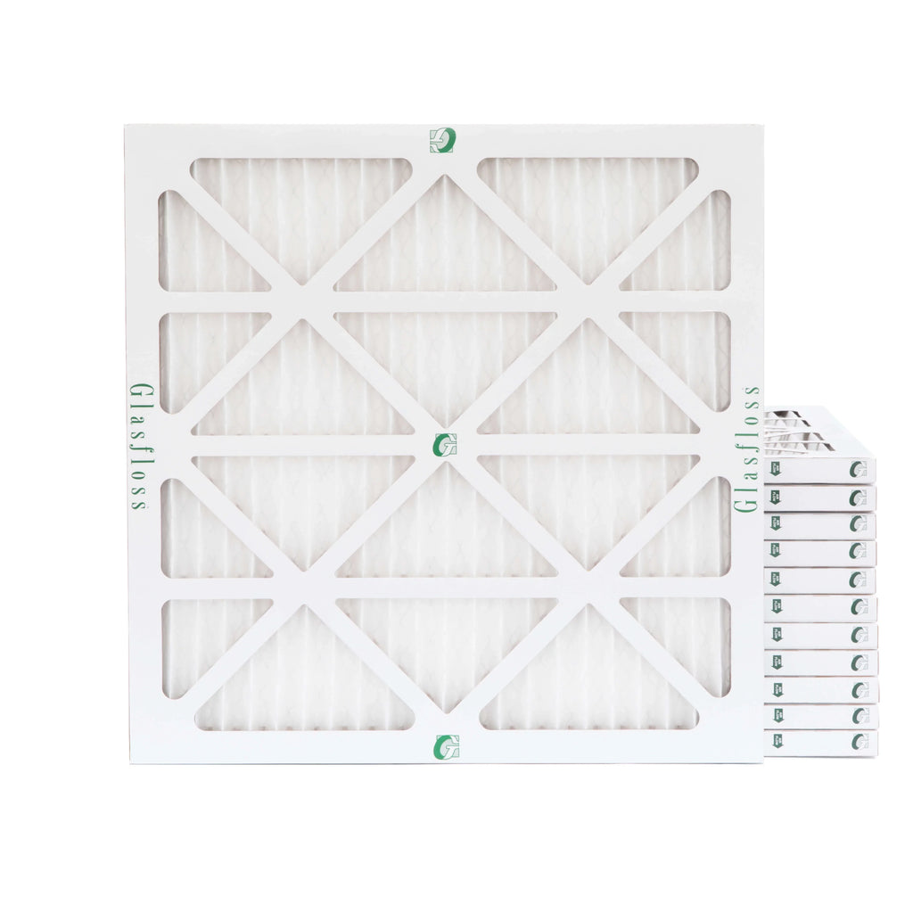 12 Pack of 24x24x1  10 Pleated Air Filters by Glasfloss. Actual Size: 23-3/8 x 23-3/8 x 7/8