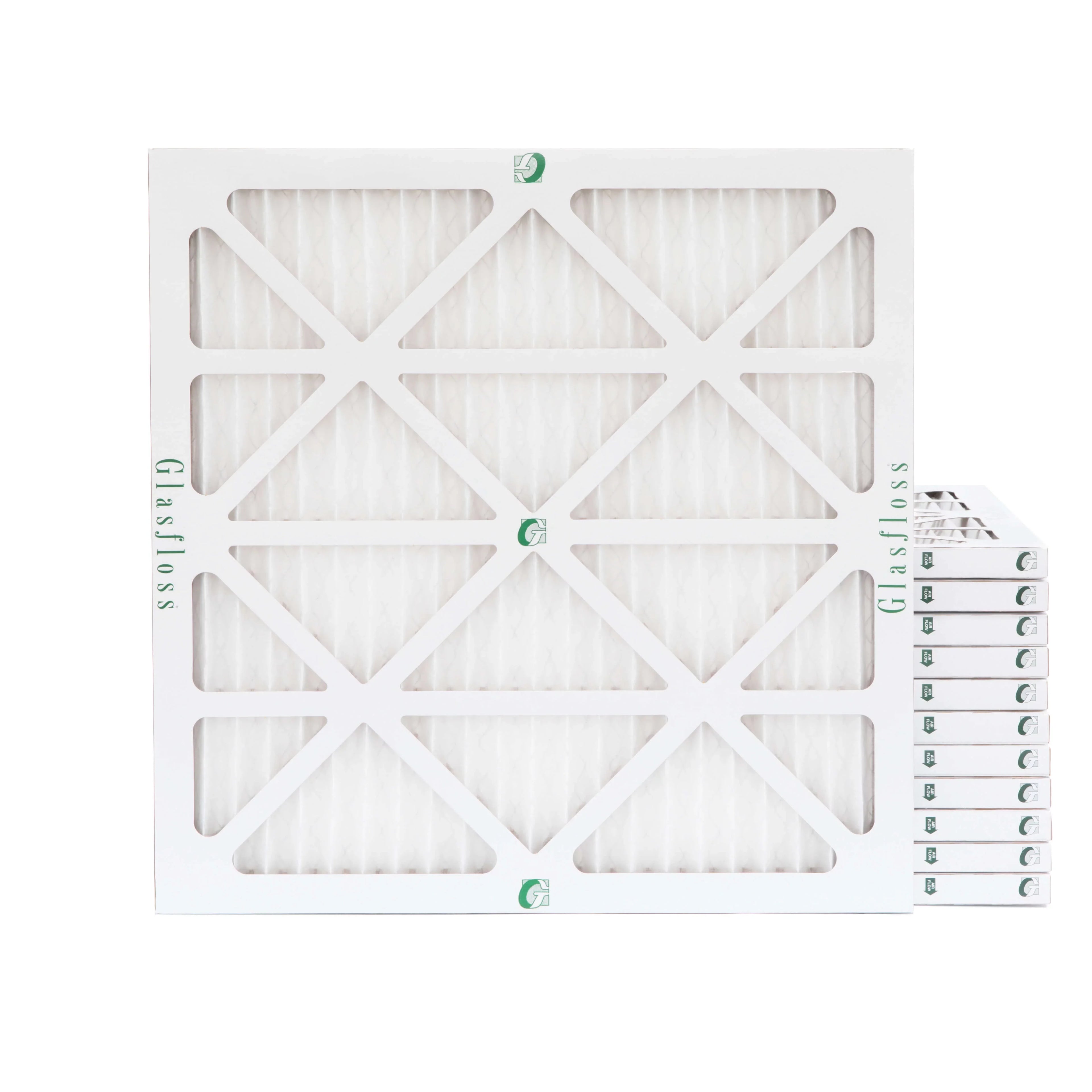 12 Pack of 24x24x1  10 Pleated Air Filters by Glasfloss. Actual Size: 23-3/8 x 23-3/8 x 7/8