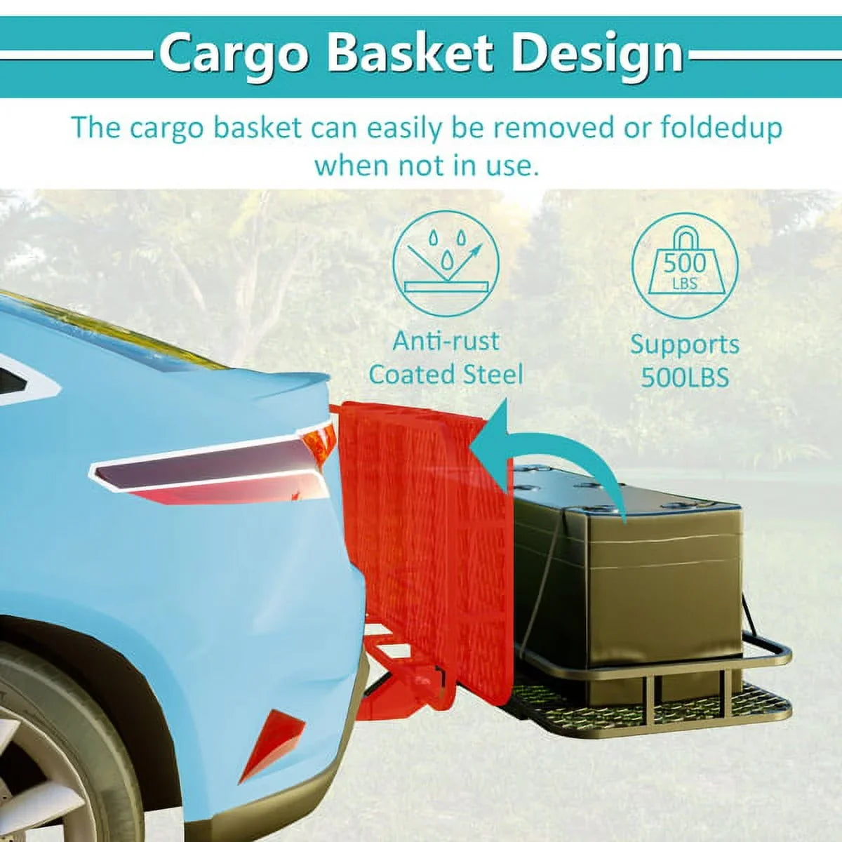 Teledu 60" x 24" x 6" Hitched Mounted Folding Cargo Basket with a 500 lb Capacity for Car  Truck Trailer, Black