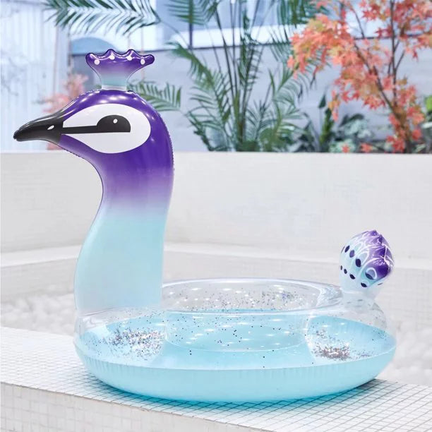 Malai Swim Party Toys Inflatable Glitter Pool Float Peacock Designed with Fast Valves Lounge Raft Decorative Water Game Fun Beach Floaties for Kids | 48 Inch
