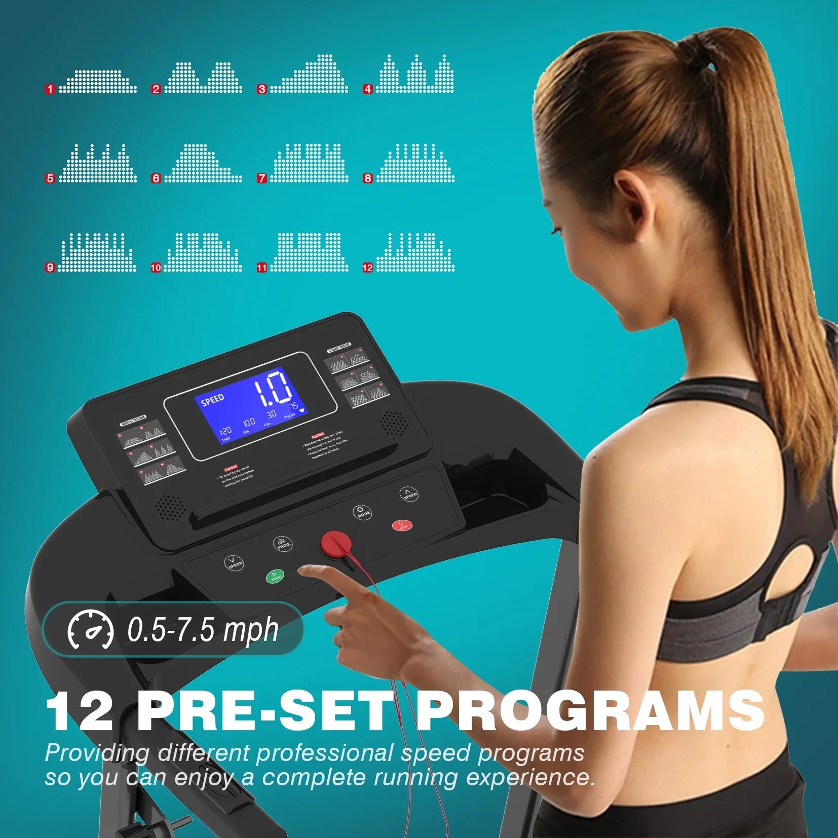 Foldable 250  Capacity Multi-function Treadmill Electric Treadmill with 2.5HP Motor for Home Gym