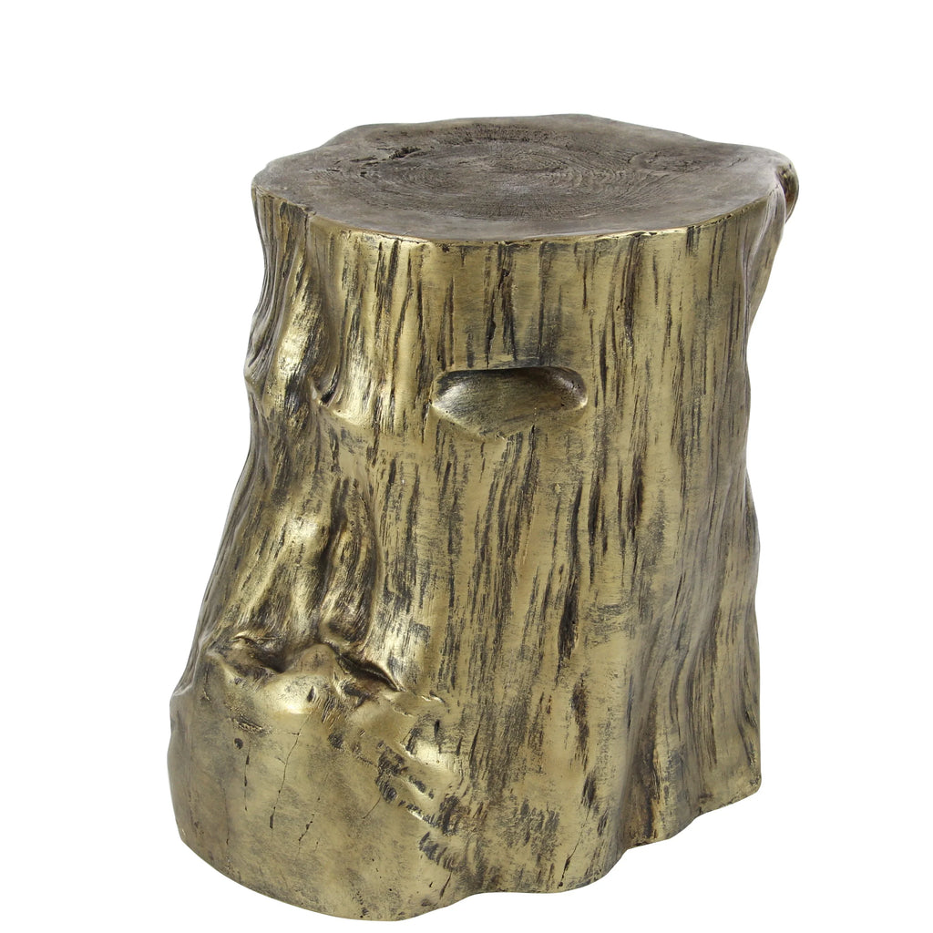 DecMode Eclectic Gold Chopped Tree Log Inspired Accent Table, 18" x 19" with Gold Carved Wood Grain Finish