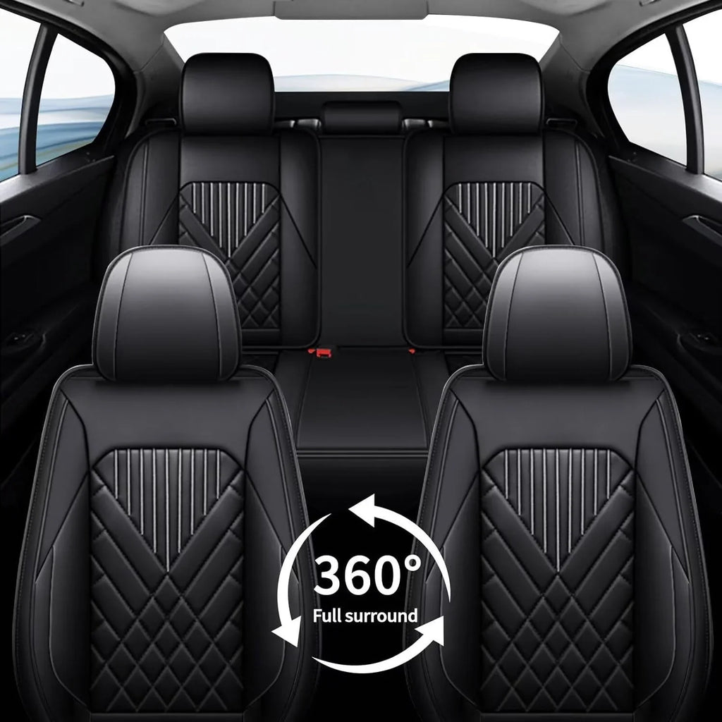 Fit Hyundai Kona 2018-2024 Car Seat Cover 5-seat Faux Leather Full Set Compatible Airbag(Black)