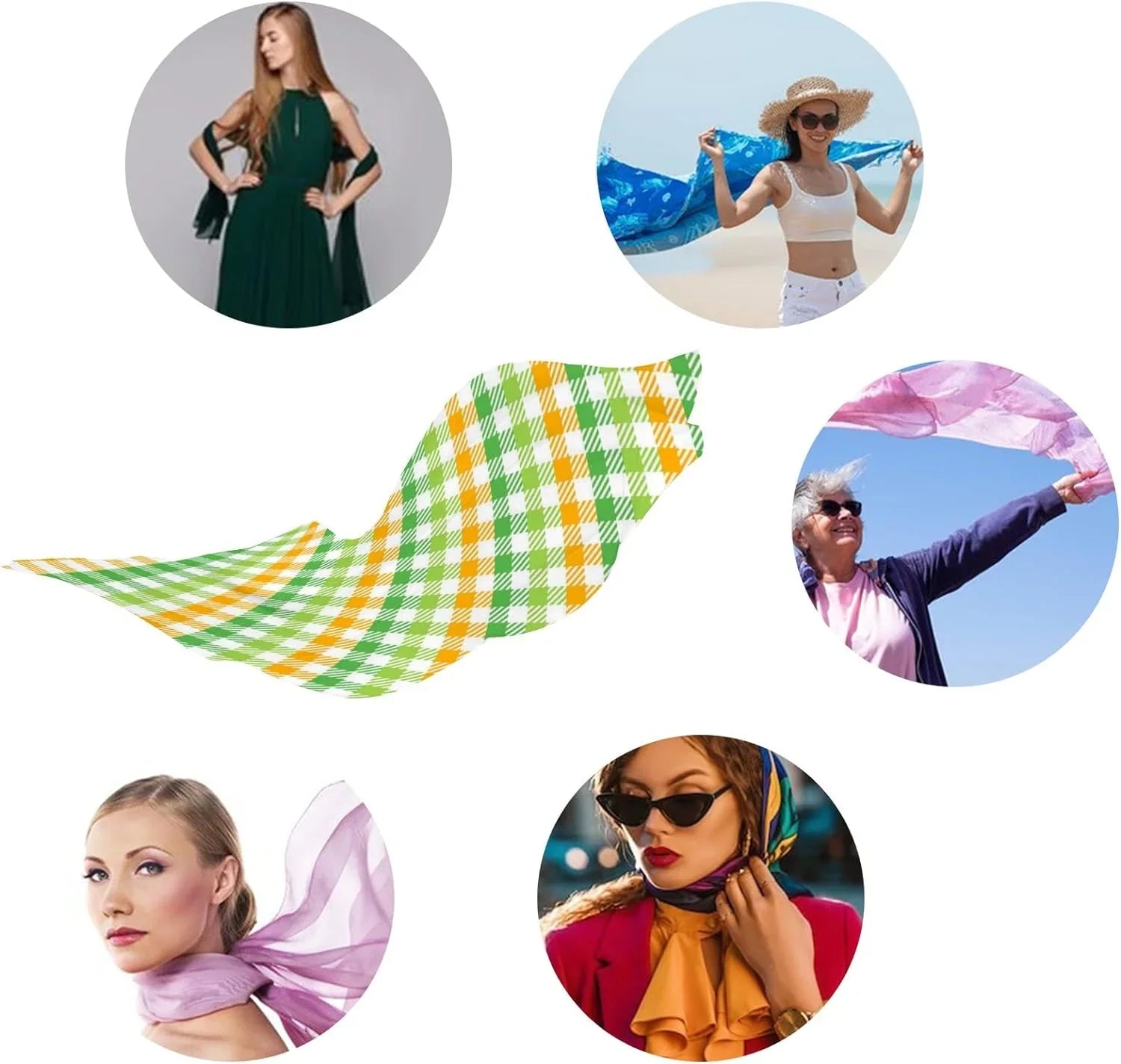 Hyjoy Classic Checkers Pattern Long Silk Neck Scarf Lightweight Shawl Wrap Scarves for Women Girls