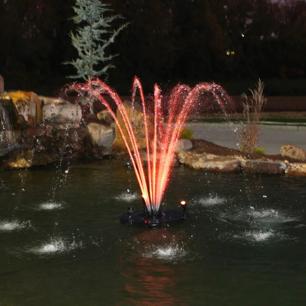 1/4  Floating Fountain | 100 foot Cord | 9 Patterns | Color-Changing Lights | Control Box | Surface Aeration for Ponds