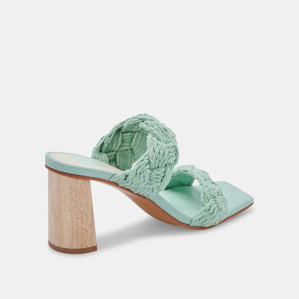 Dolce Vita Play Mint Rope Slip On Squared Open Toe Block Heeled Dress Sandals (Mint Rope, 11)