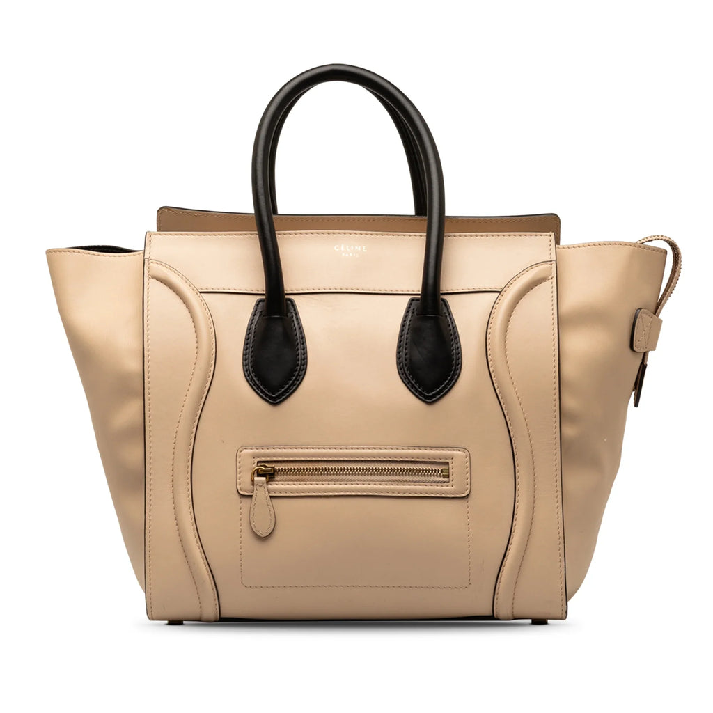 Pre-Owned Authenticated Celine Mini Bicolor Luggage Tote Calf Leather Brown Tote Bag Unisex (Good)