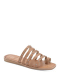 Womens Beige Toe-Loop Kaylee Square Toe Block Heel Slip On Slide Sandals Shoes 7