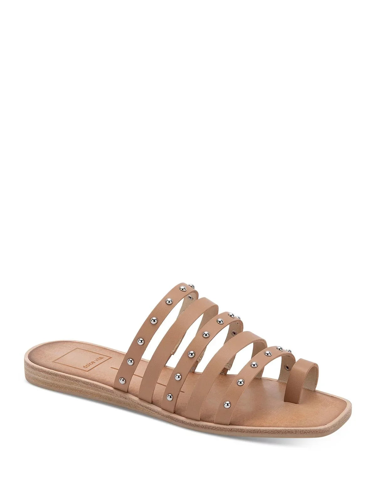 Womens Beige Toe-Loop Kaylee Square Toe Block Heel Slip On Slide Sandals Shoes 7