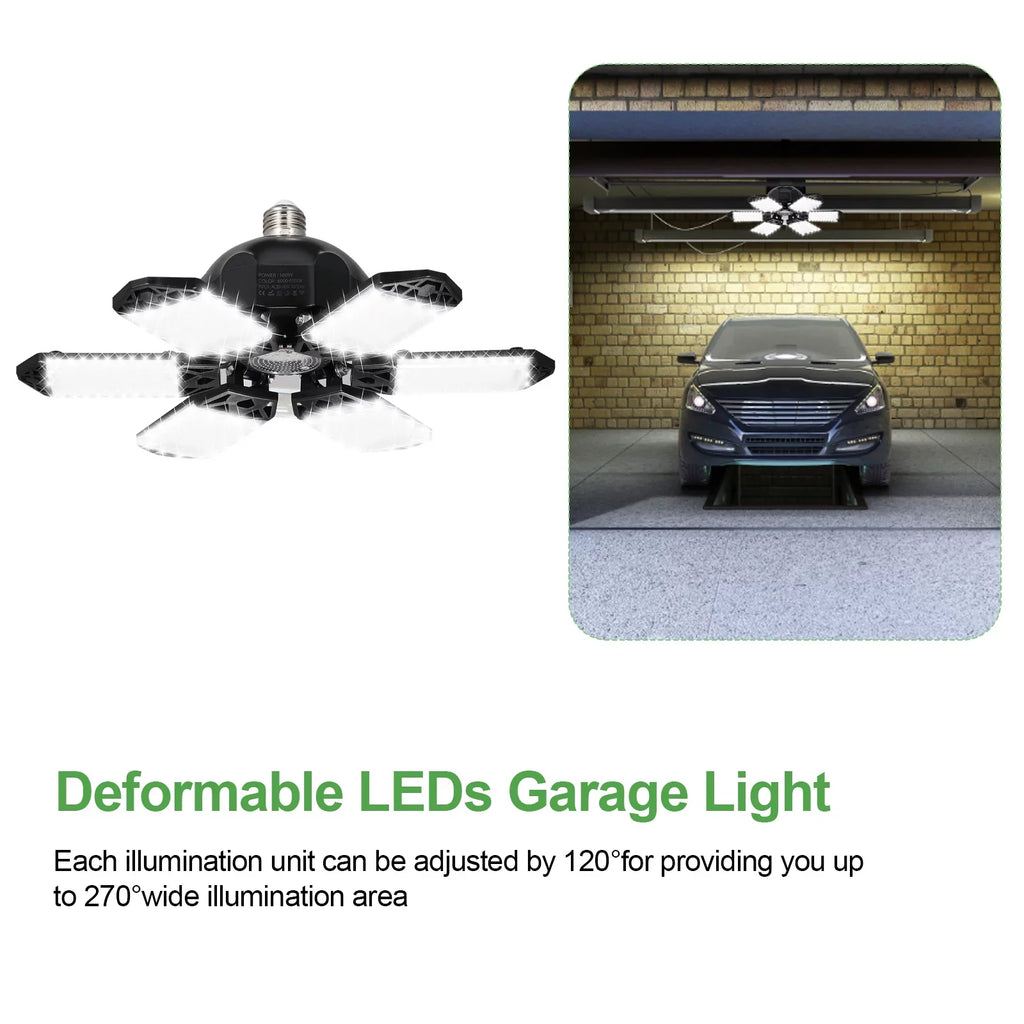 Neoglint 2PCS  -265V 160W 152LEDs Garage Light with 6 Adjustable Panels Deformable Folding Foldable Ceiling Lamp / Base Socket Holder for Garage Warehouse Workshop Basement Gym Kit