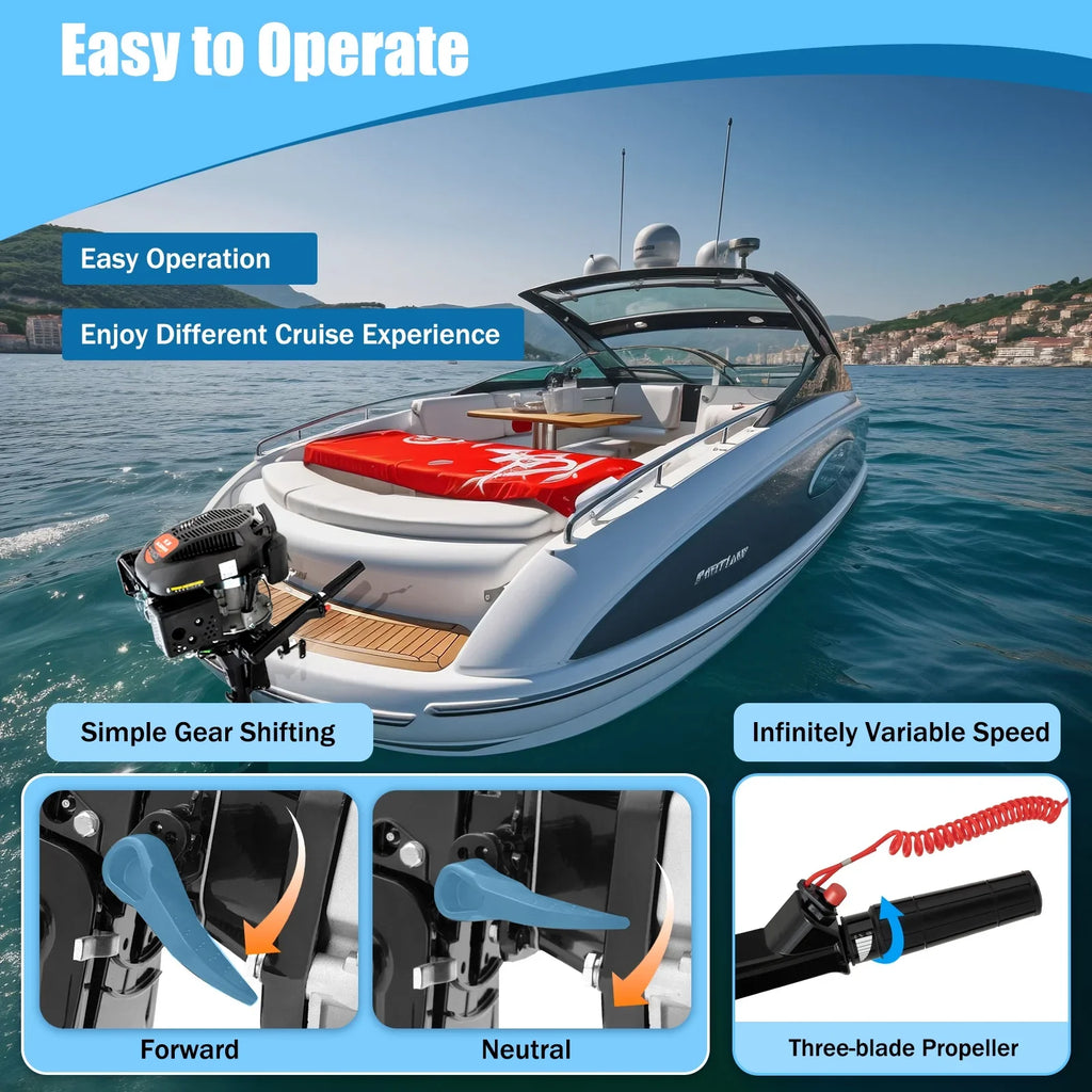 Fichiouy 6  4 Stroke Outboard Motor Engine Tiller Shaft Boat Engine Air Cooling 2500rpm with  Water Air Cooling System 1:1.5