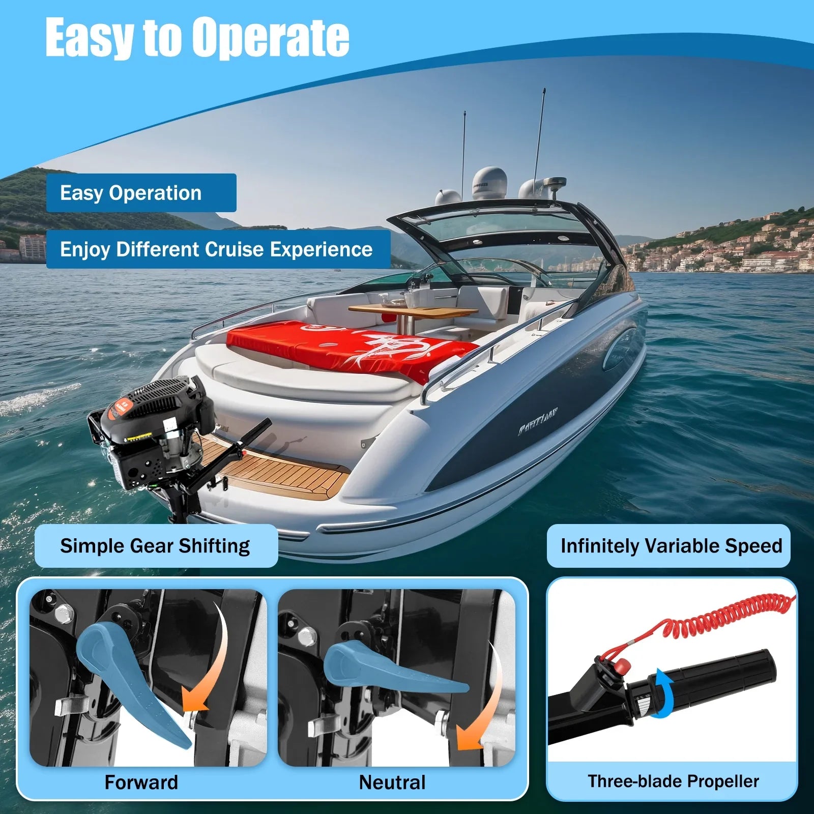 Fichiouy 6  4 Stroke Outboard Motor Engine Tiller Shaft Boat Engine Air Cooling 2500rpm with  Water Air Cooling System 1:1.5