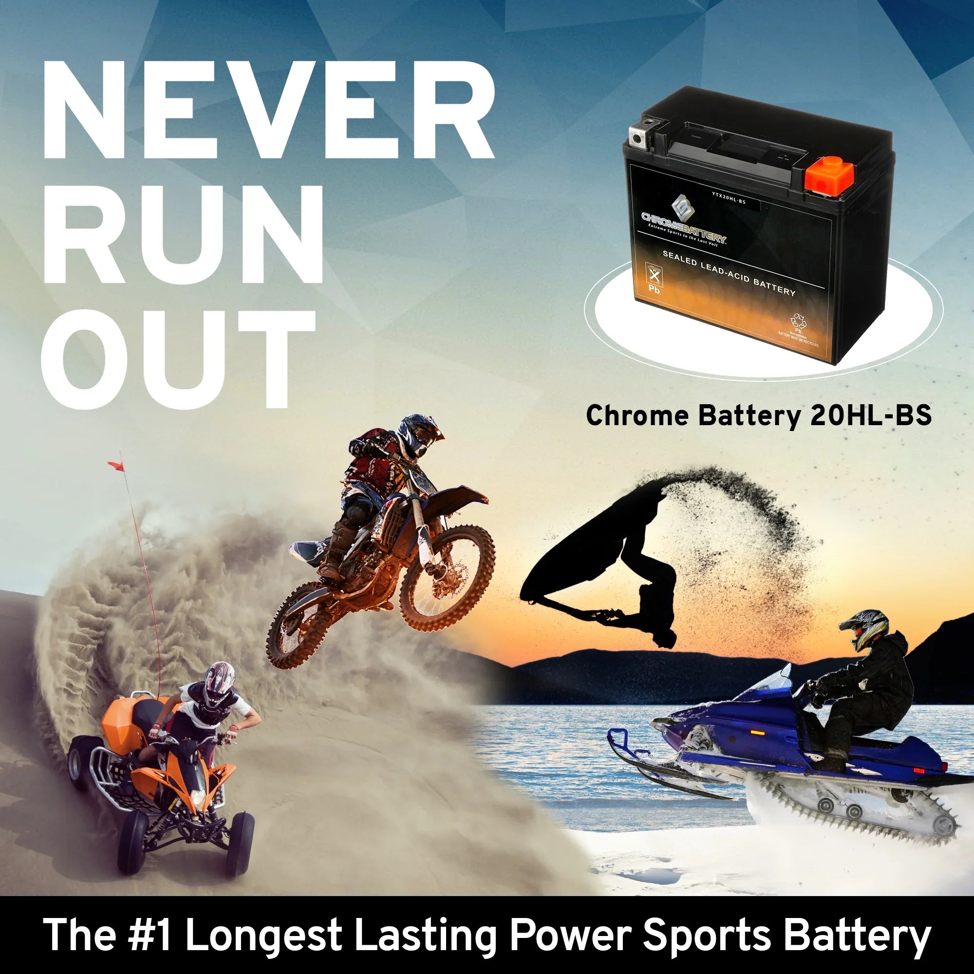 Chrome Battery - (20HL- 12 Volt,18 Ah, 310 ) Jet Ski Battery for Kawasaki Js550 550cc 1983