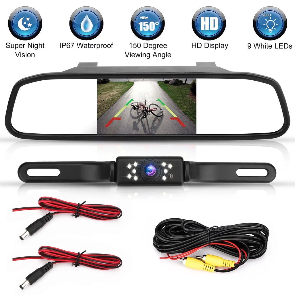 Car Rear View Mirror Camera, 5" Mirror Backup Camera, 1080P Dash Camera License Plate Rear Cam, Waterproof 150° Driving Recorder with Night Vision, -Sensor, Parking Monitor