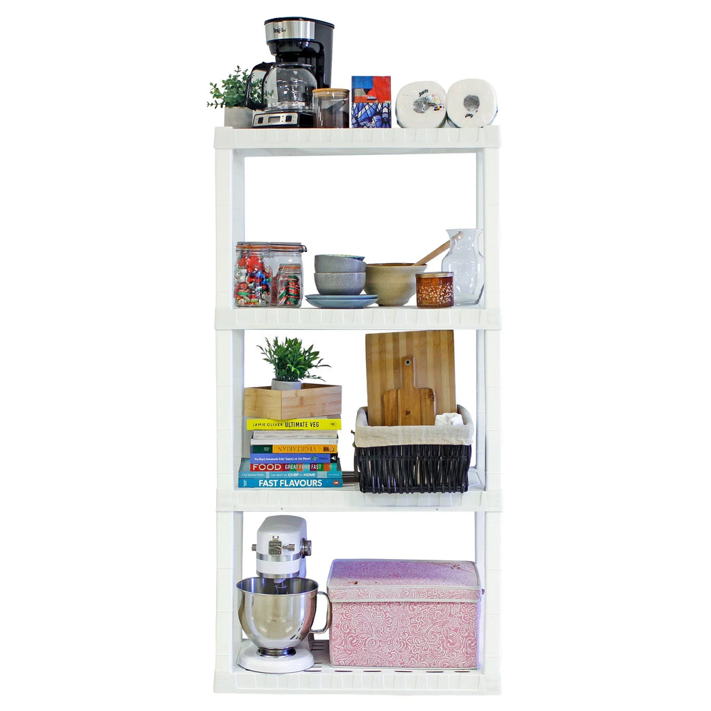 Hyper Tough 4-Tier Shelving Unit,  x  x " Multipurpose Home Storage Plastic Shelf Organizer, White