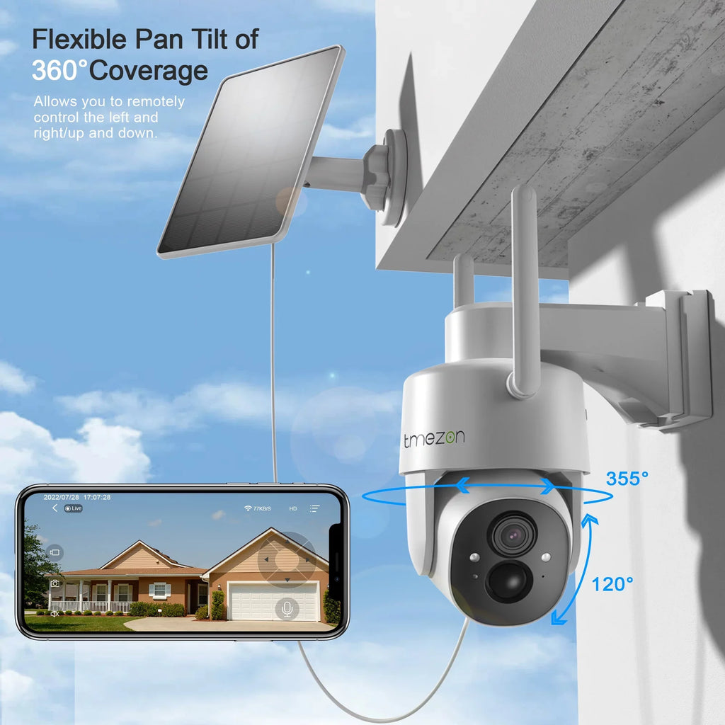Security Camera Outdoor Wireless, 2K Surveillance Camera Wireless Solor Powered for Smart Home ,  WiFi Control, Night Vision, Waterproof