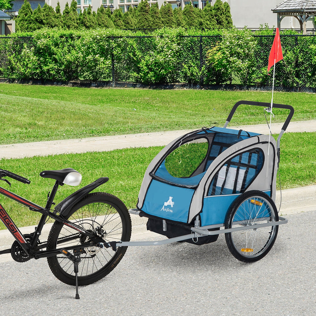 Aosom Elite 2-In-1 Double Child Two-Wheel Bicycle Cargo Trailer And Jogger With 2 Safety Harnesses - Blue