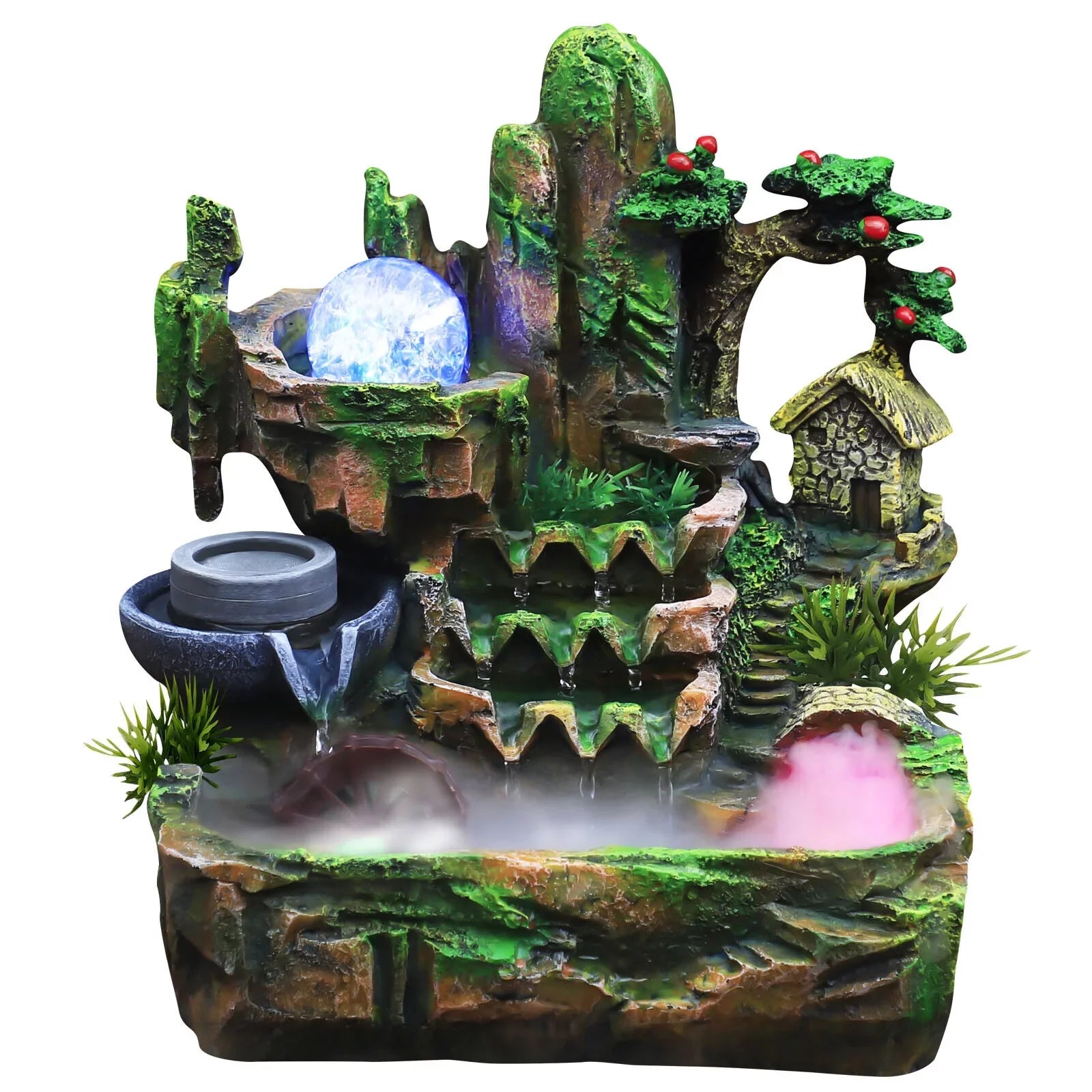 ZhdnBhnos Indoor Tabletop Fountain With Atomizer & Led Light Rockery Waterfall Home Office Fengshui Decoration
