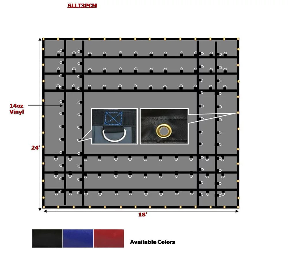 24' x 18' Black Steel Tarp for Heavy Duty Truck Cargo - 14 Oz Vinly Lightweight Flatbed Tarps with 8' Drop - Waterproof Tarp for Trailers to Protect Cargo from Wind, Rain, Snow and Sun