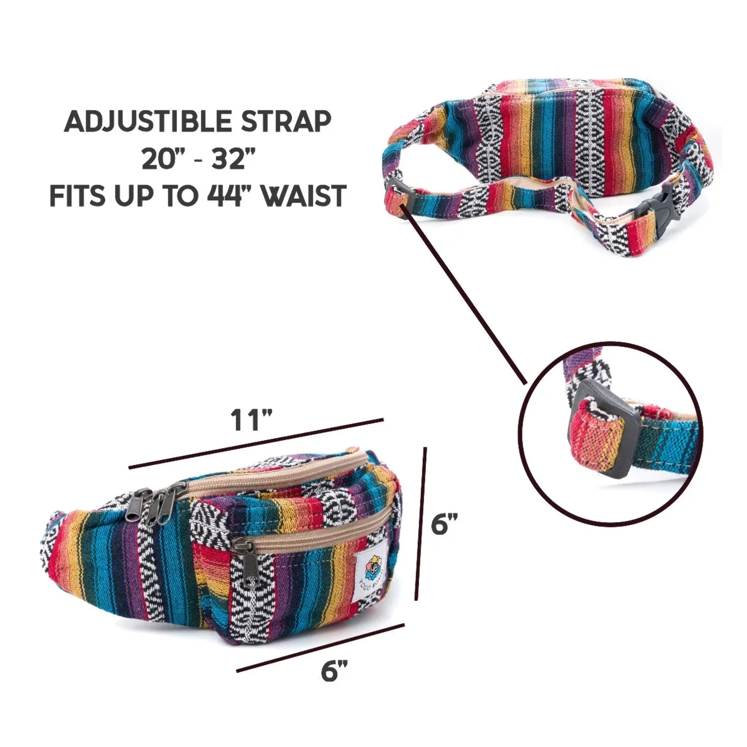 Fanny Pack for Women Men Crossbody Boho Waist Pack Lightweight Colorful Canvas Fanny Pack Hippie Festival Belt Bag with Adjustable Strap for Workout Running Hiking
