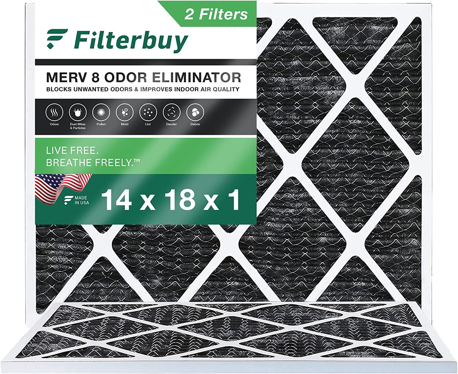 Filterbuy 14x18x1  8 Odor Eliminator Pleated   Furnace Air Filters with Activated Carbon (2-Pack)
