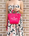 Kate Spade New York Ella Mini Top Zip Tote Crossbody Bikini Pink White Logo